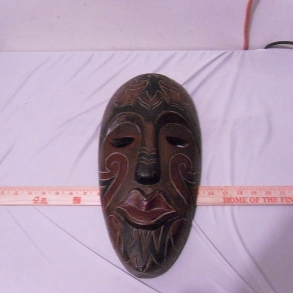 VTG WOOD CARVED TIKI MASK LARGE 16" MADE in PHILIPPINES TIKI ALOHA RS 40884